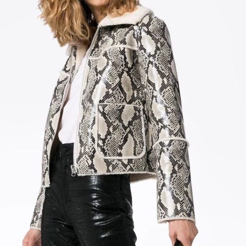 NWT Stand Studio Maj Faux Snake Leather Sherpa Coat Jacket. Size EU 38 (Small)